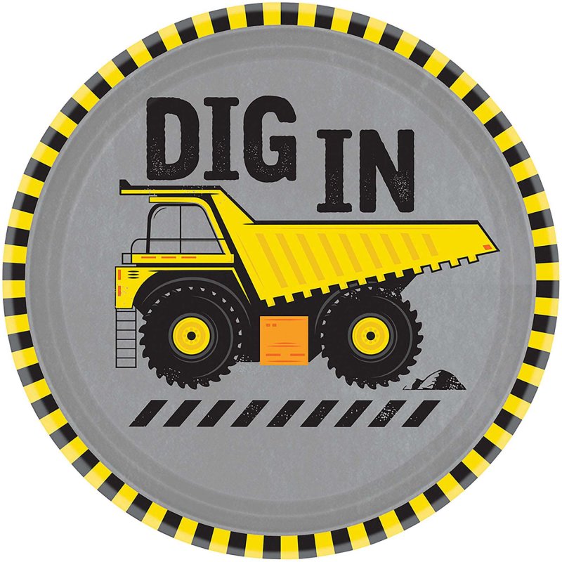 Dig In Construction 17cm Round Paper Plates