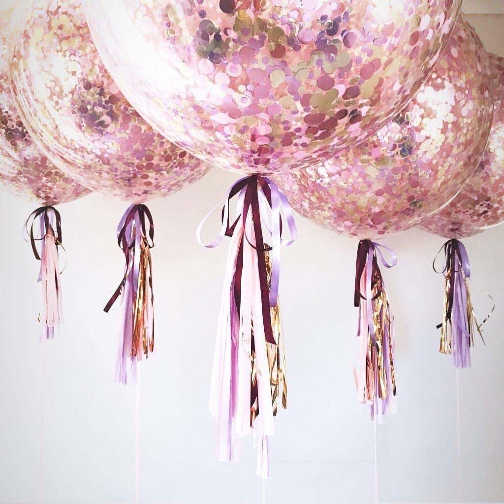 Large Confetti Balloon with Tassels and Ribbon