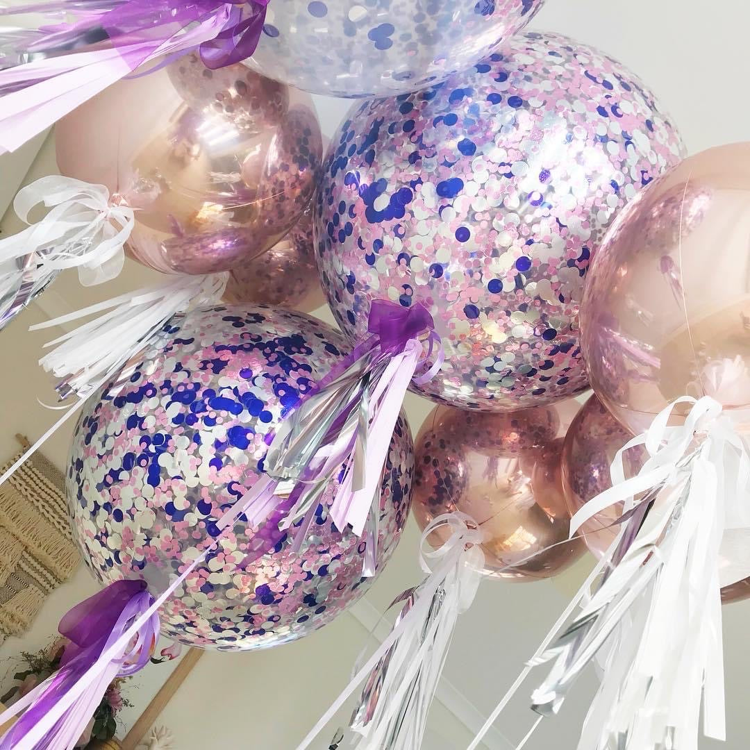 Large Confetti Balloon with Tassels and Ribbon