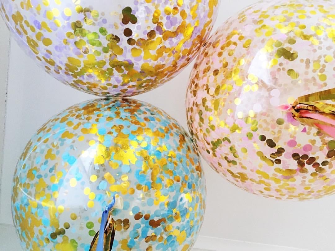 Large Confetti Balloon with Tassels and Ribbon