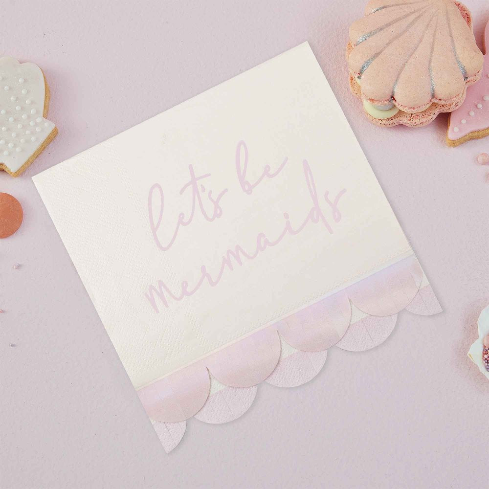 Let's Be Mermaids Napkin with Scalloped Fringe Iridescent & Pink