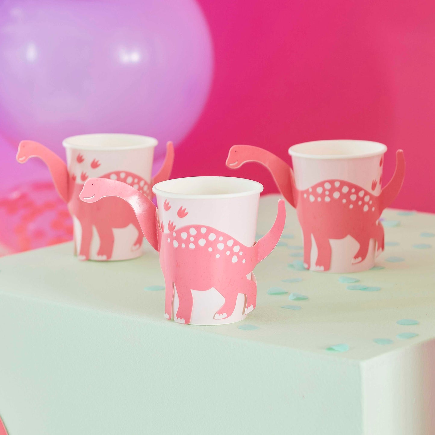 Dino Pink Paper Cups Pop Out Dinosaur
